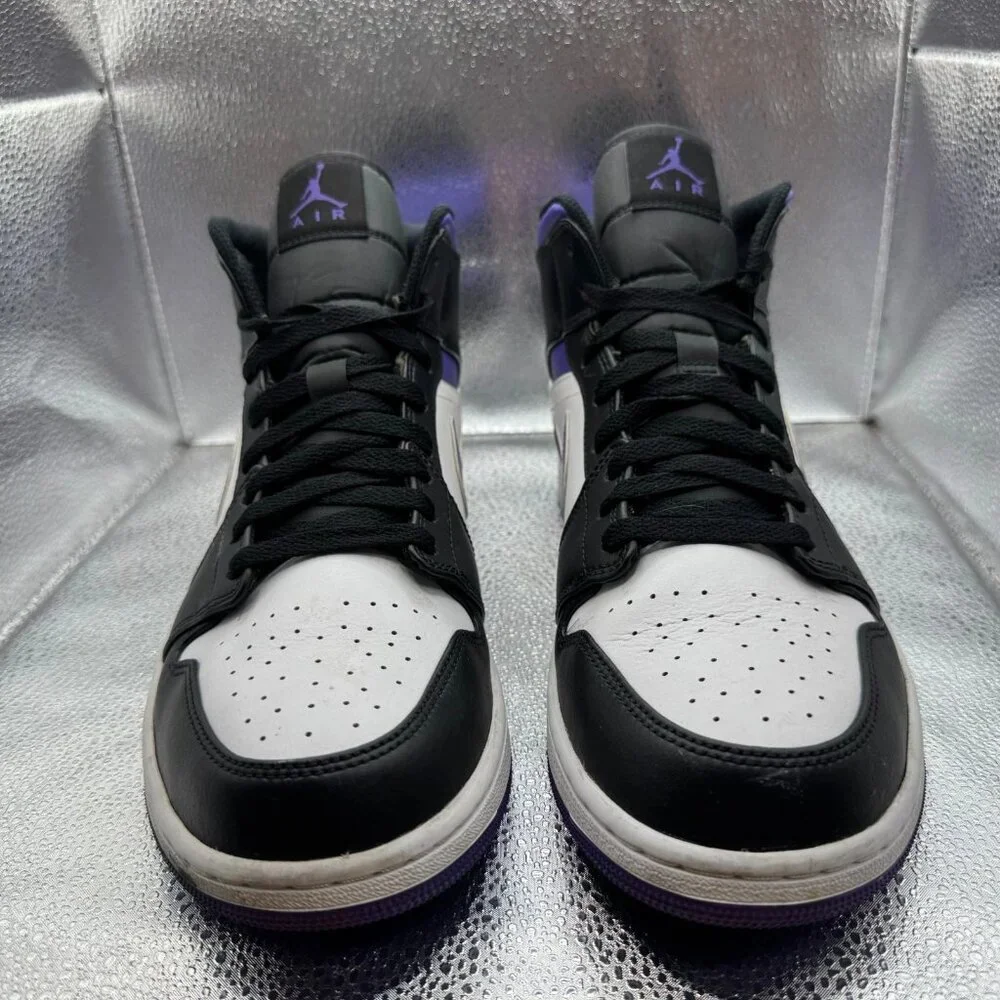 Size 12 Nike Air Jordan 1 Mid White Dark Iris Mens Sneaker Shoes 554724-095‎